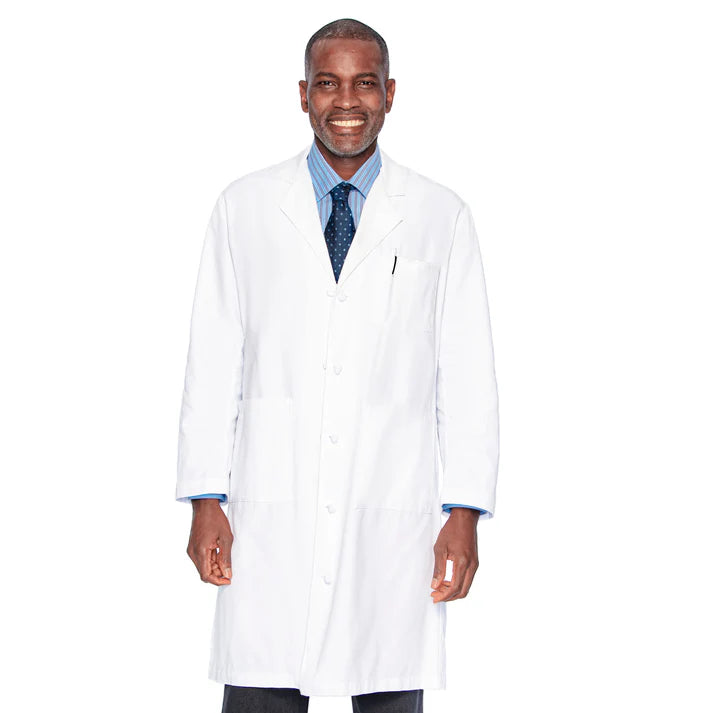 Landau Essential Lab Coats Men's Three-Pocket 100% Cotton 43.5" Full-Length Lab Coat